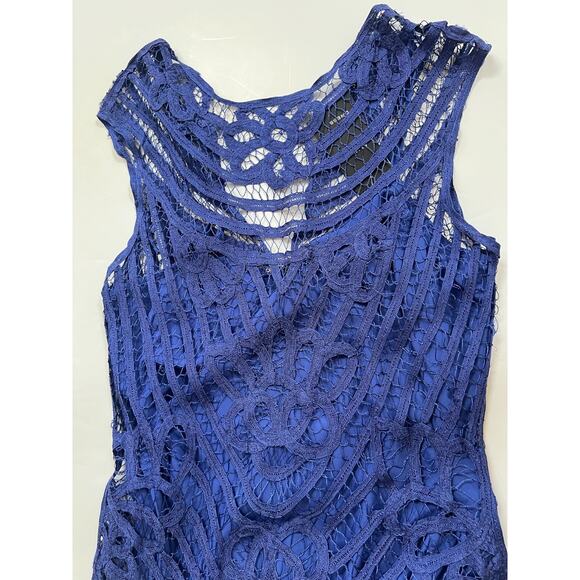 Lauren Ralph Lauren Blue Corded Lace Overlay Long Gown Dress Women's Size 10 - Picture 10 of 13